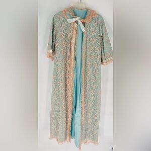 Elegant Lace Kimono with Blue and Pink Accents